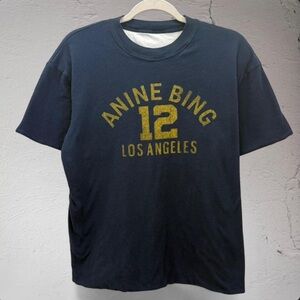 Anine Bing Reversible Heavyweight Navy Tee with Gold Graphic Print